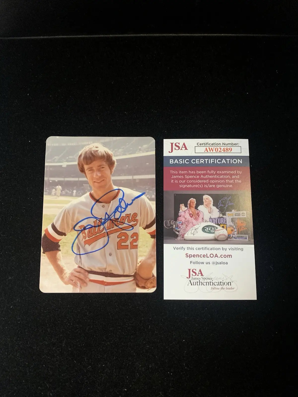 Jim Palmer autographed baseball card with JSA certification for Baltimore Orioles trading cards