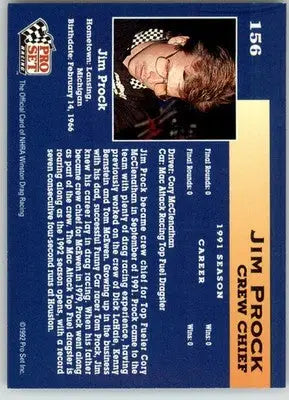 Jim Prock - 1992 Pro Set NHRA - #156 - Racing - Racing Card Single