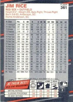 Jim Rice - 1988 Fleer - #361 - Baseball - Baseball Card Single