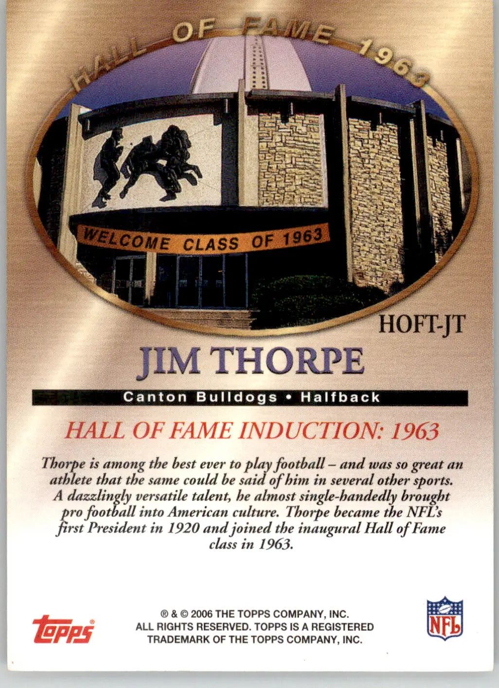 Jim Thorpe - 2006 Topps - #HOFT-JT - Hall of Fame Tribute Football - Football Card Single