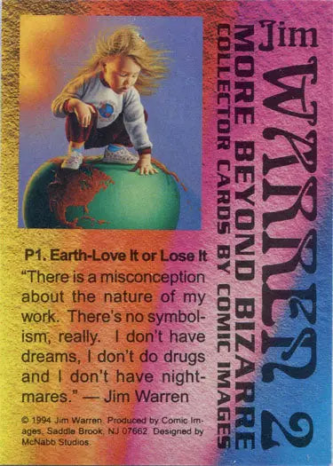 Child with blonde hair crawling on a green globe for Jim Warren Prism Chase Card