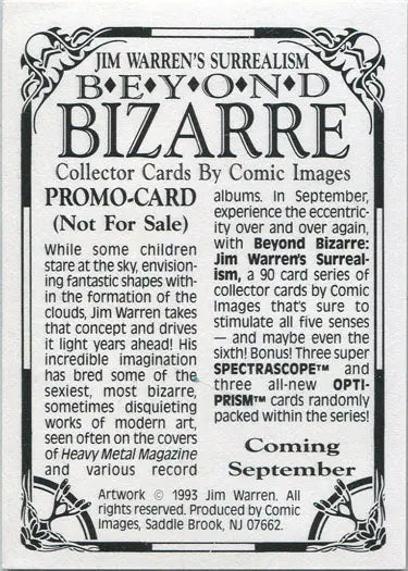 Promotional card for Jim Warren’s Beyond Bizarre trading cards series from 1993