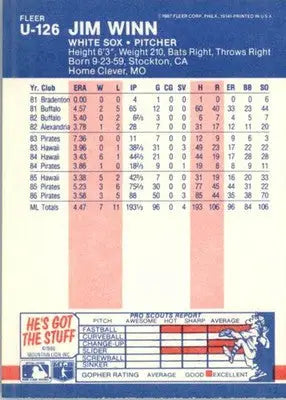 Jim Winn - 1987 Fleer Update - #U-126 - Baseball - Baseball Card Single