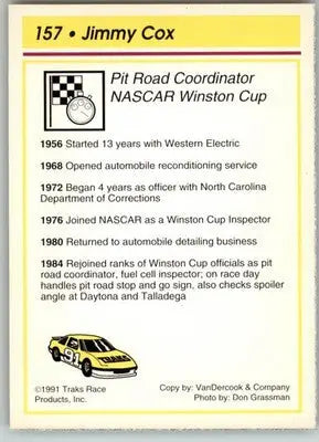 Jimmy Cox - 1991 Traks - #157 - RC Racing - Racing Card Single