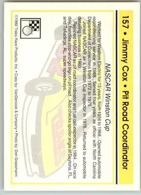 Jimmy Cox - 1992 Traks - #157 - Racing - Racing Card Single