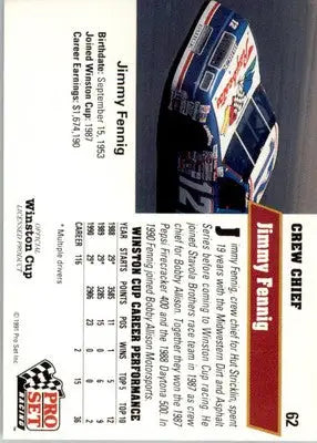 Jimmy Fennig - 1991 Pro Set - #62 - Racing - Racing Card Single