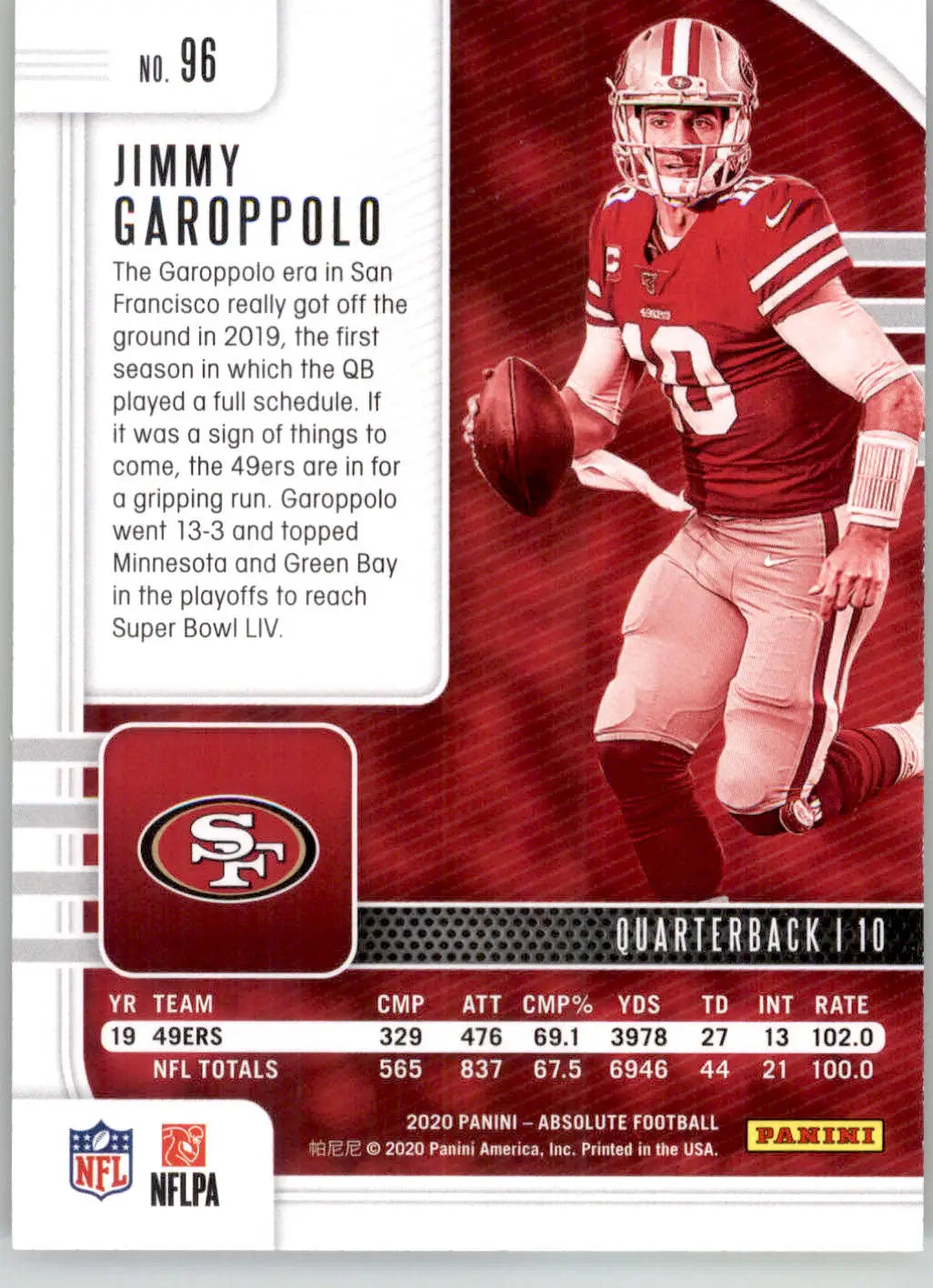 Jimmy Garoppolo - 2020 Panini Absolute - #96 - Yellow Football - Football Card Single