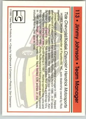 Jimmy Johnson - 1992 Traks - #113b - Racing - Racing Card Single