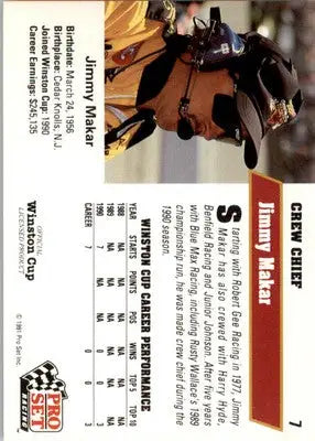 Jimmy Makar - 1991 Pro Set - #7 - Racing - Racing Card Single