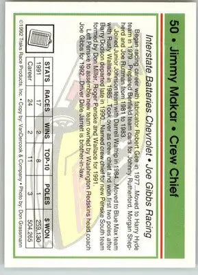 Jimmy Makar - 1992 Traks - #50 - Racing - Racing Card Single
