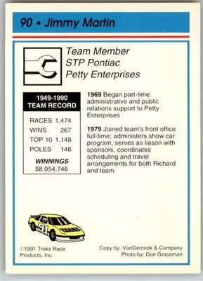 Jimmy Martin - 1991 Traks - #90 - RC Racing - Racing Card Single