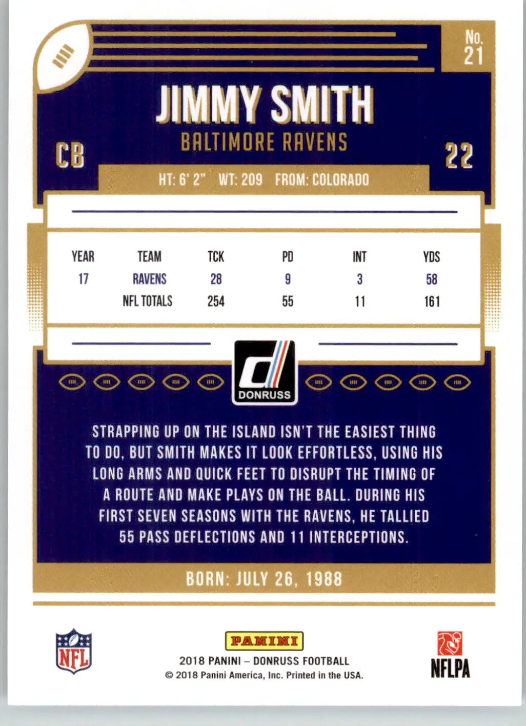 Jimmy Smith - 2018 Donruss - #21 - Football - Football Card Single
