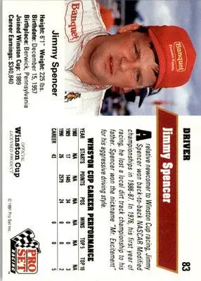 Jimmy Spencer - 1991 Pro Set - #83 - Racing - Racing Card Single