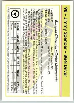 Jimmy Spencer - 1992 Traks - #98 - Racing - Racing Card Single