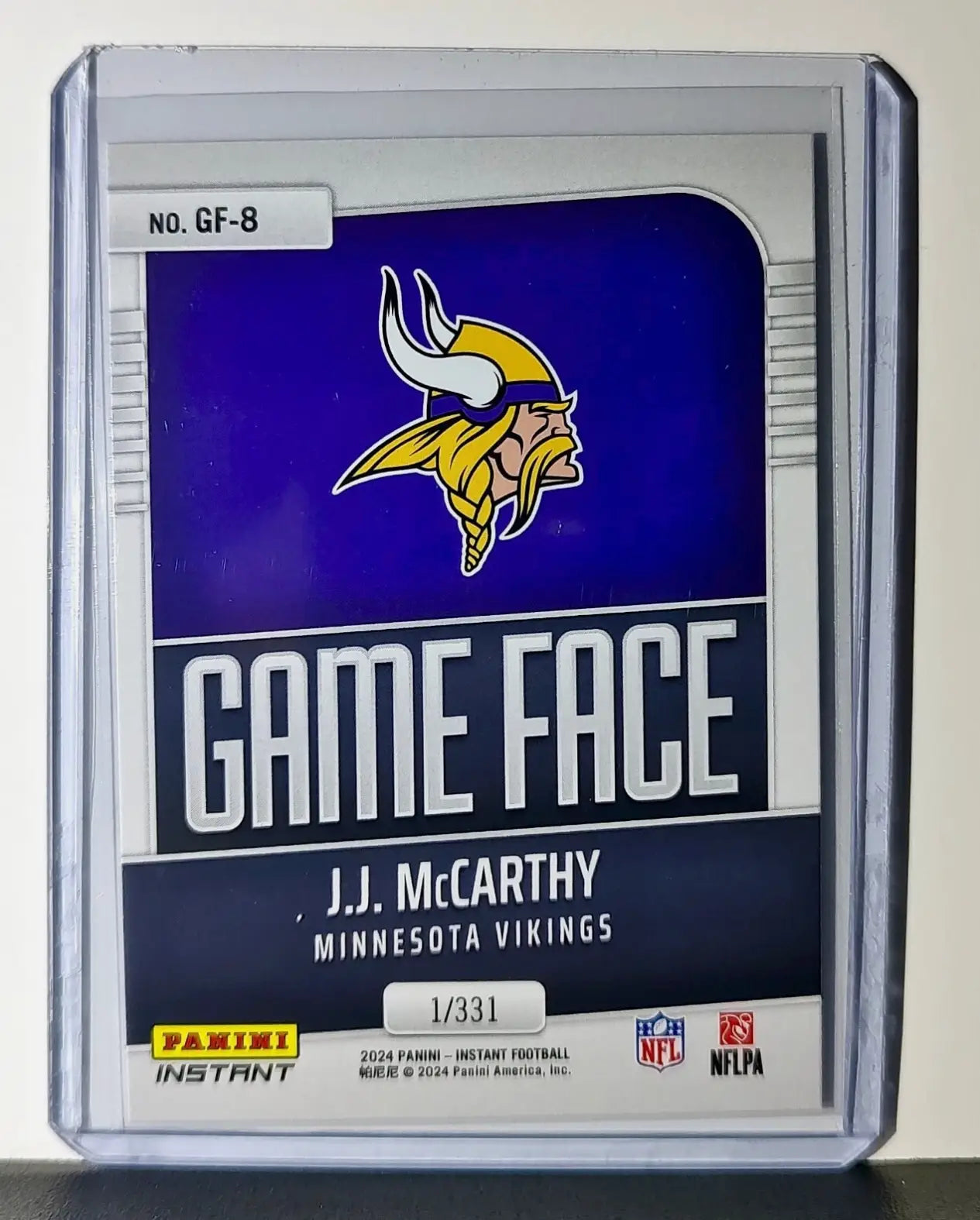 JJ McCarthy 2024 Panini Game Face NFL #8 Rookie Football Card Vikings PreSale