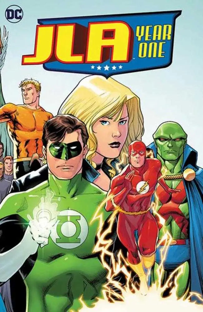 JLA Year One comic book cover featuring Justice League and Green Lantern characters
