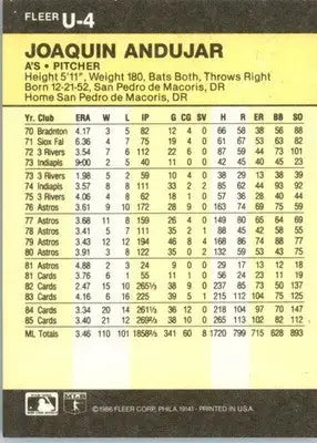 Joaquin Andujar - 1986 Fleer Update - #U-4 - Baseball - Baseball Card Single