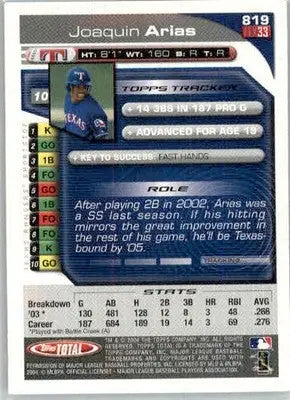 Joaquin Arias - 2004 Topps Total - #819 - RC AUTO Baseball - Baseball Card Single