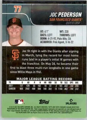 Joc Pederson - 2022 Stadium Club Chrome - #77 - Baseball - Baseball Card Single