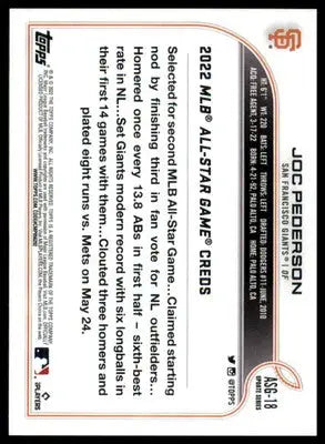 Joc Pederson 2022 Topps Update 2022 MLB All-Star Game #ASG-18 SF Giants - Baseball Card Single