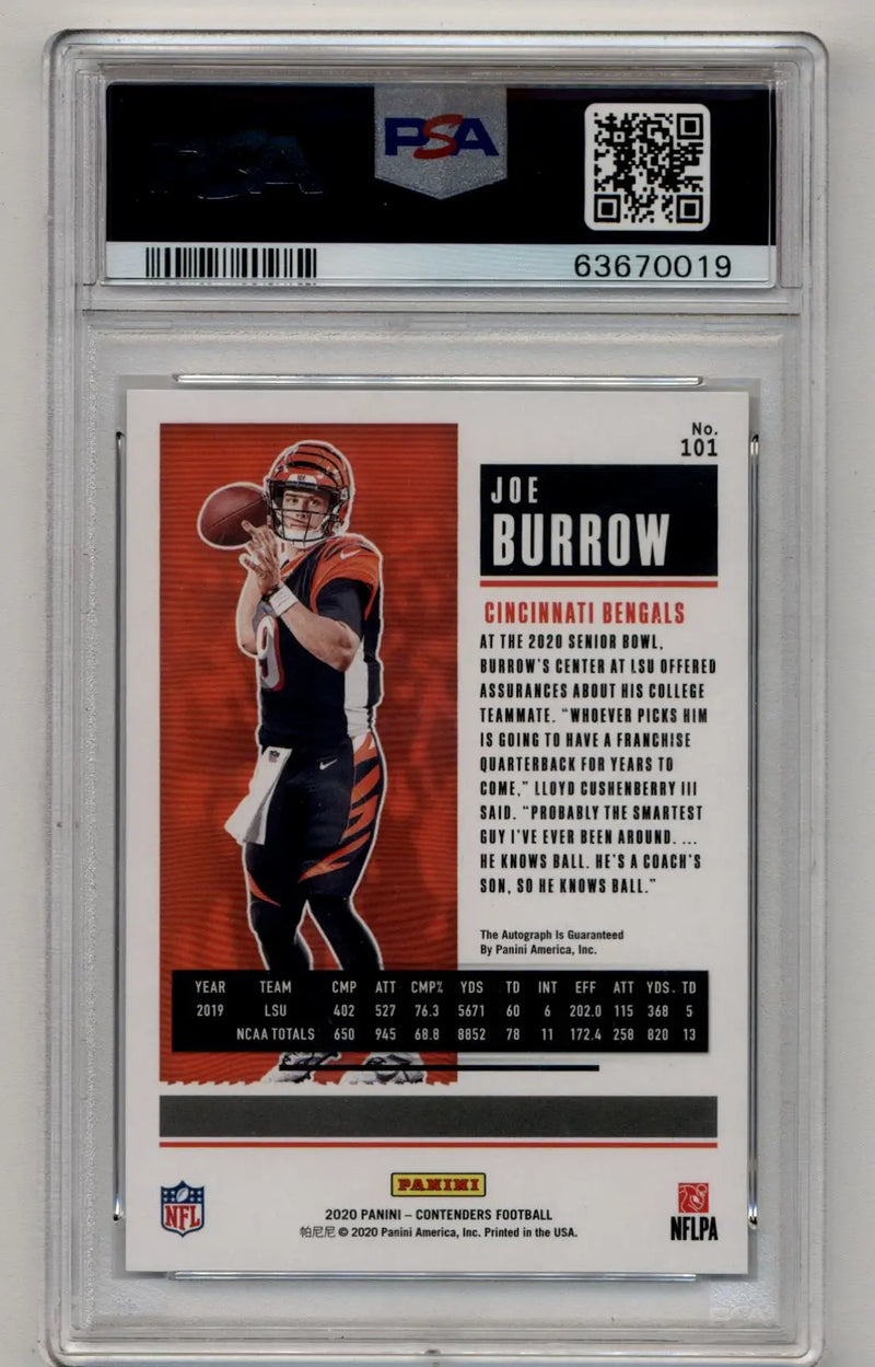 Joe Burrow 2020 Contenders Wild Card Auto #101 PSA 9 Mint Auto 10 - Football Card Single