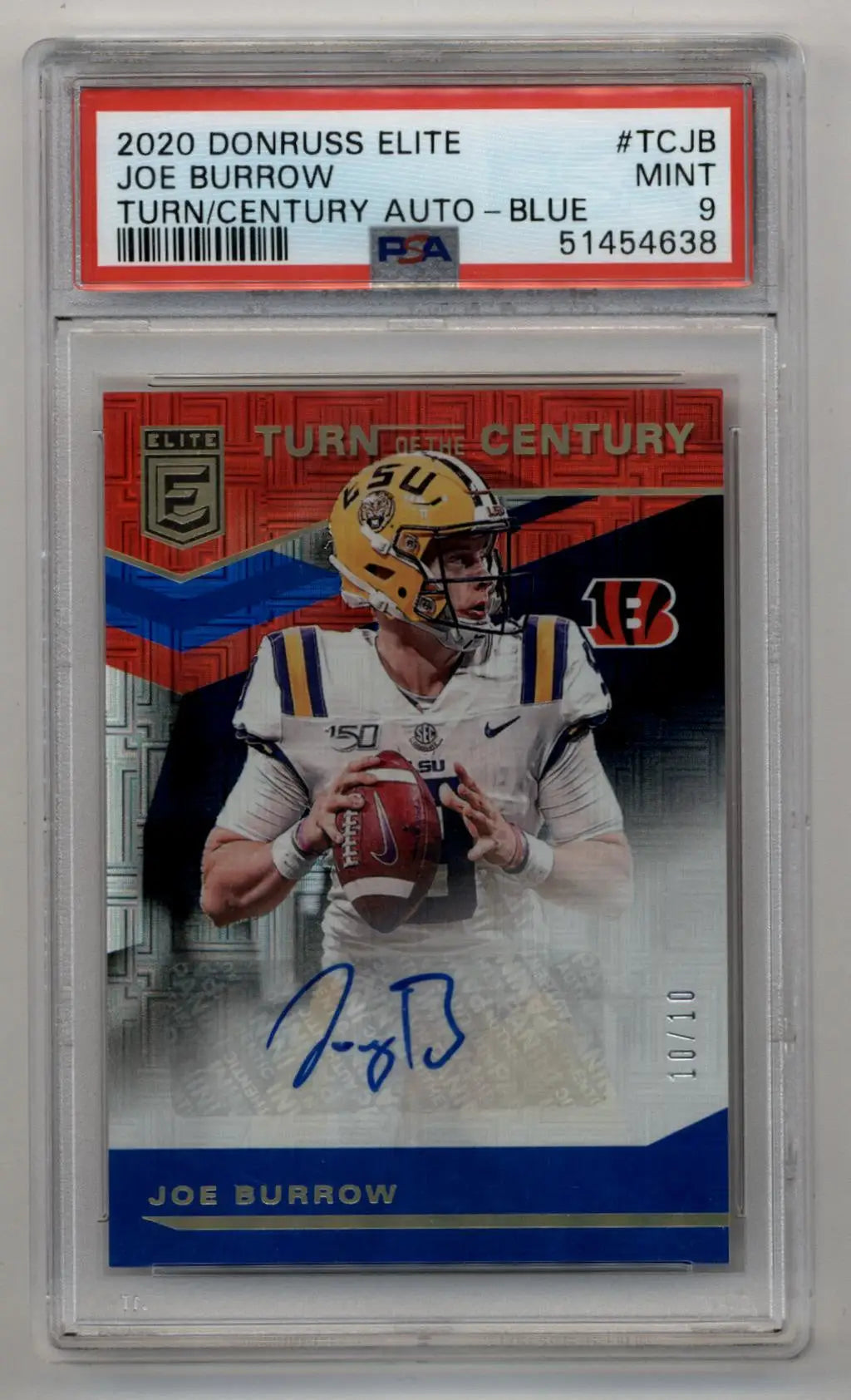 Joe Burrow 2020 Donruss Elite Turn of the Century Auto 10/10 PSA 9 Mint - Football Card Single