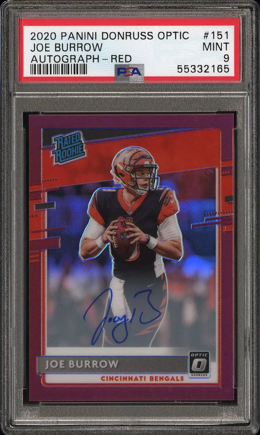 Joe Burrow 2020 Donruss Optic Rookie #151 Red Auto #17/50 PSA 9 Mint - Football Card Single