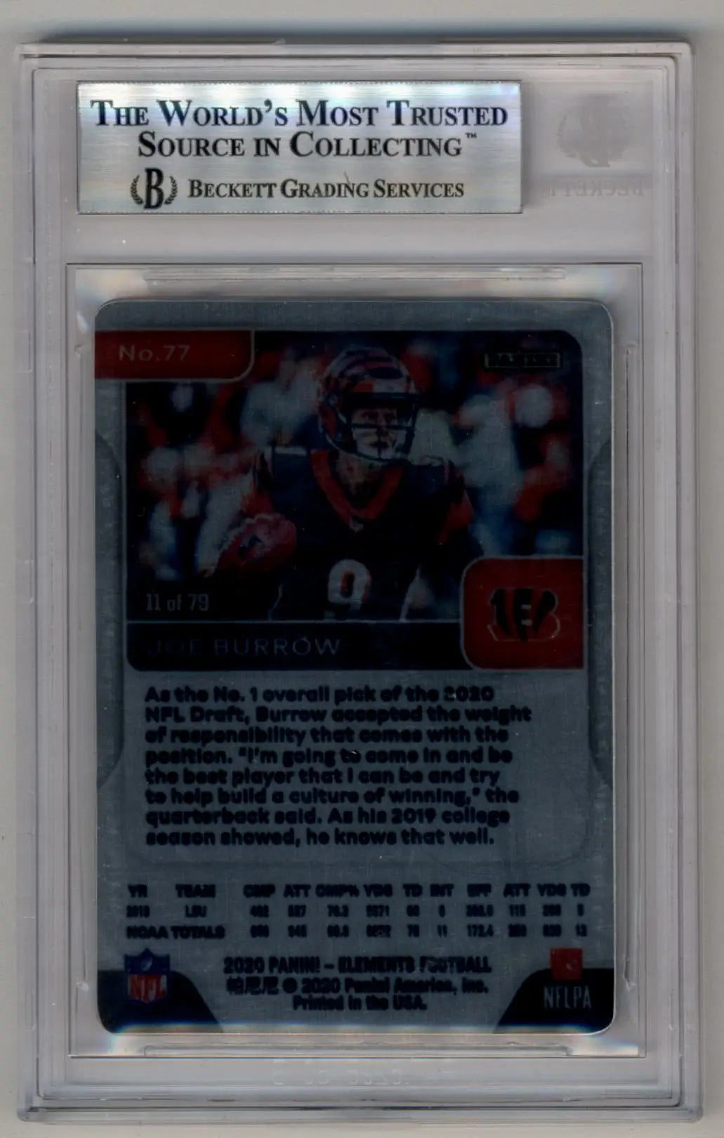 Graded Joe Burrow 2020 Elements Football Card BGS 9 Mint rookie card display