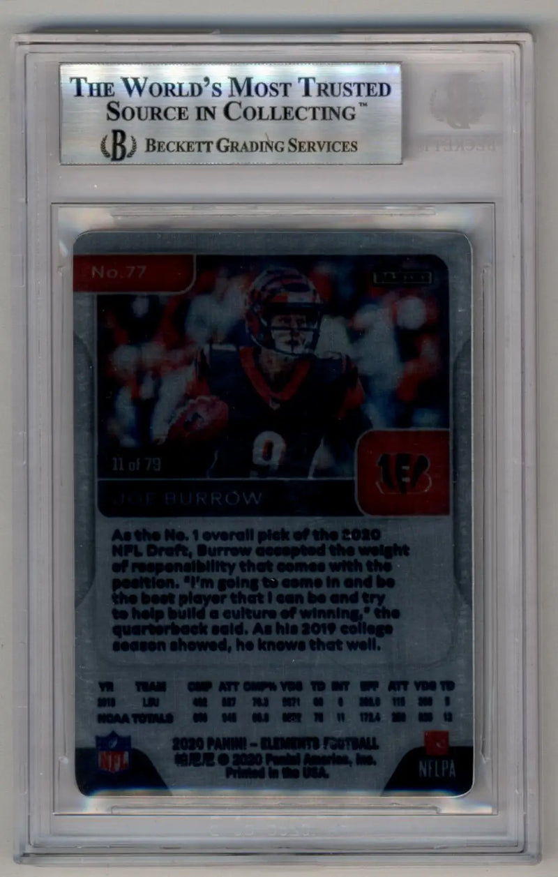 Graded Joe Burrow 2020 Elements Football Card BGS 9 Mint rookie card display