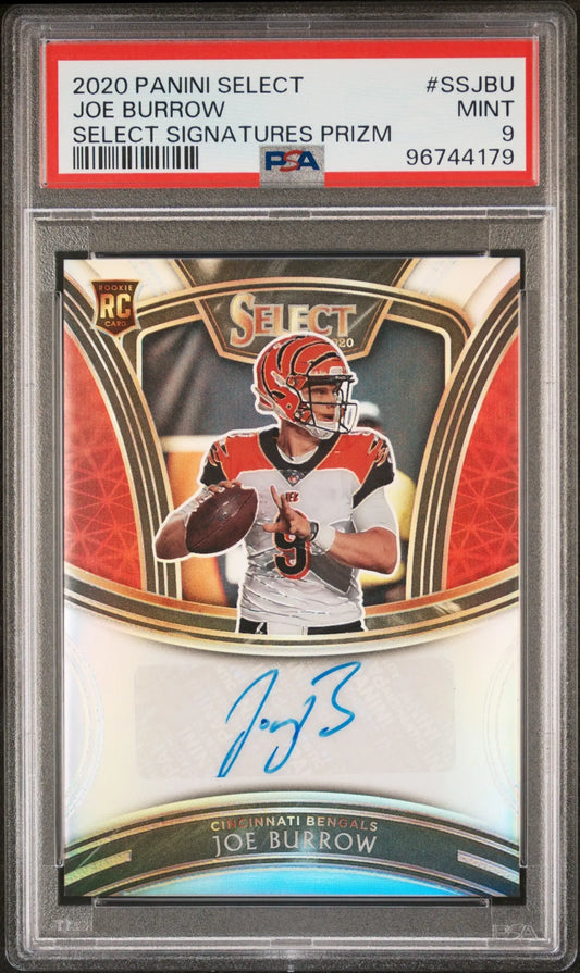 Joe Burrow 2020 Panini Select Signatures Prizm Auto PSA 9 Mint - Football Card Single