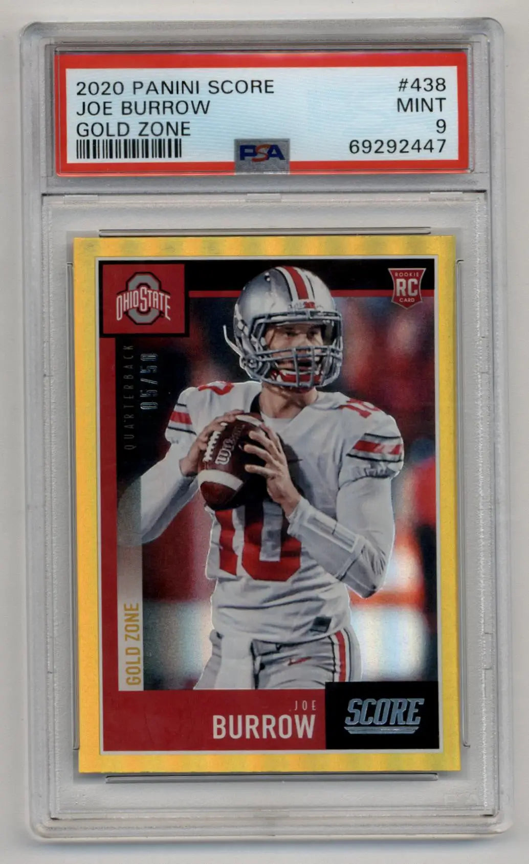 Joe Burrow 2020 Score Gold Zone #438 05/50 PSA 9 Mint - Football Card Single