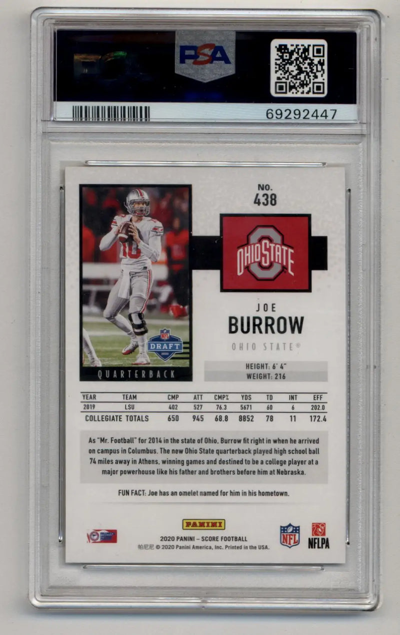 Joe Burrow 2020 Score Gold Zone #438 05/50 PSA 9 Mint - Football Card Single
