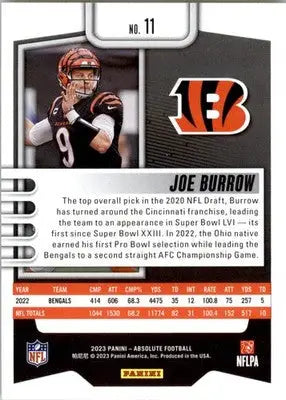 Joe Burrow - 2023 Panini Absolute - #11 - Green Football - Football Card Single