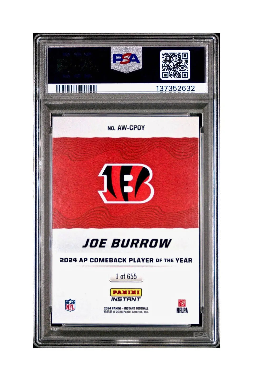 Joe Burrow 2024 Panini NFL AP Comeback Player of the Year Bengals PSA 9 Mint - Football Card Single