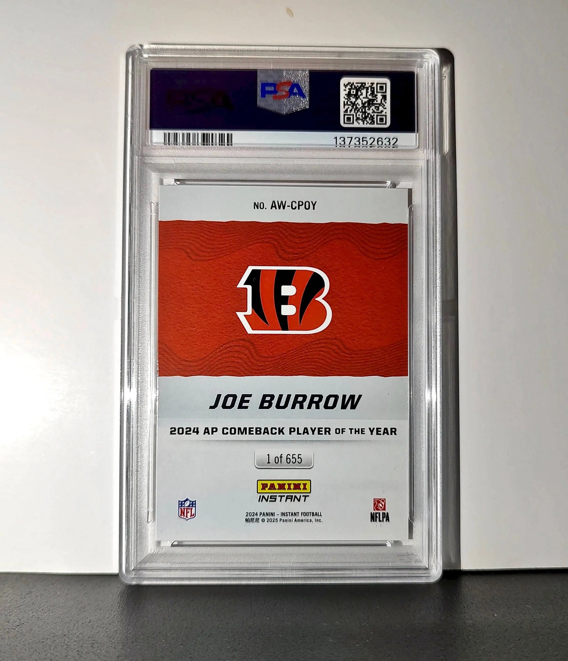 Joe Burrow 2024 Panini NFL AP Comeback Player of the Year Bengals PSA 9 Mint - Football Card Single