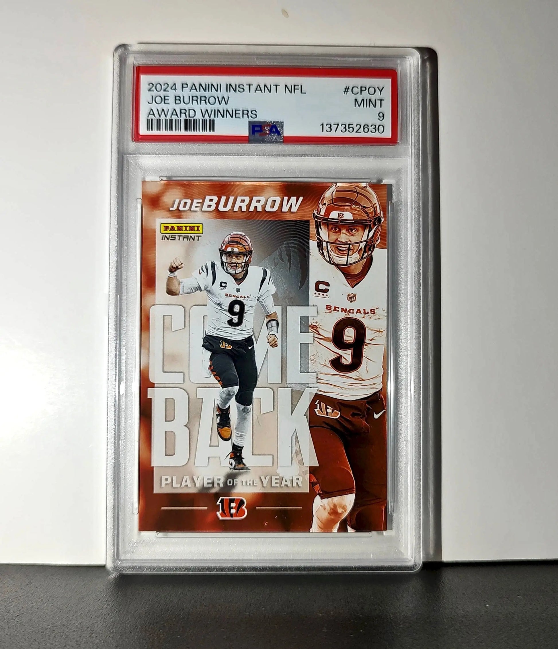 Joe Burrow 2024 Panini NFL AP Comeback Player of the Year Bengals PSA 9 Mint