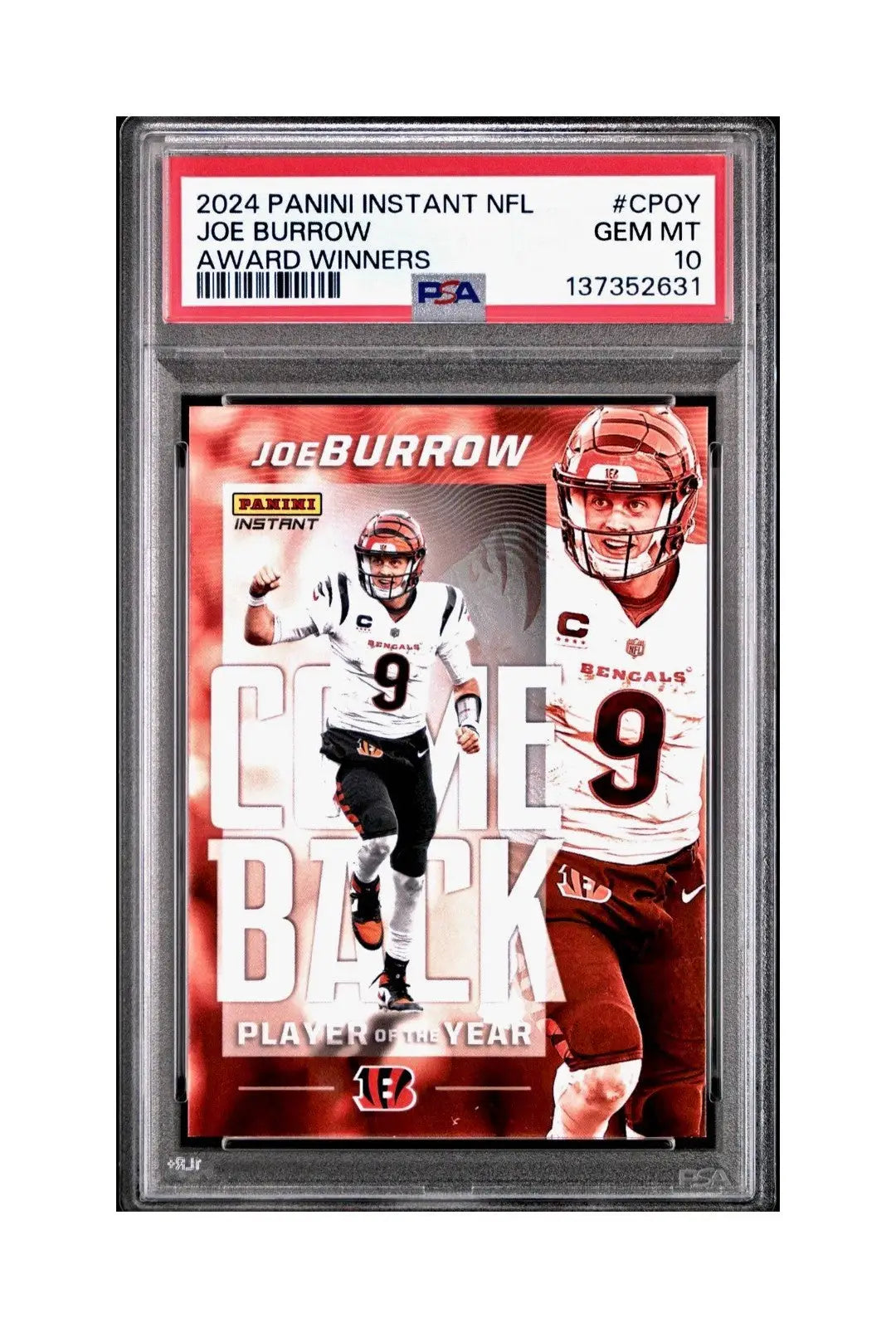 Joe Burrow 2024 Panini NFL AP Comeback Player of the Year Bengals PSA 10 Gem