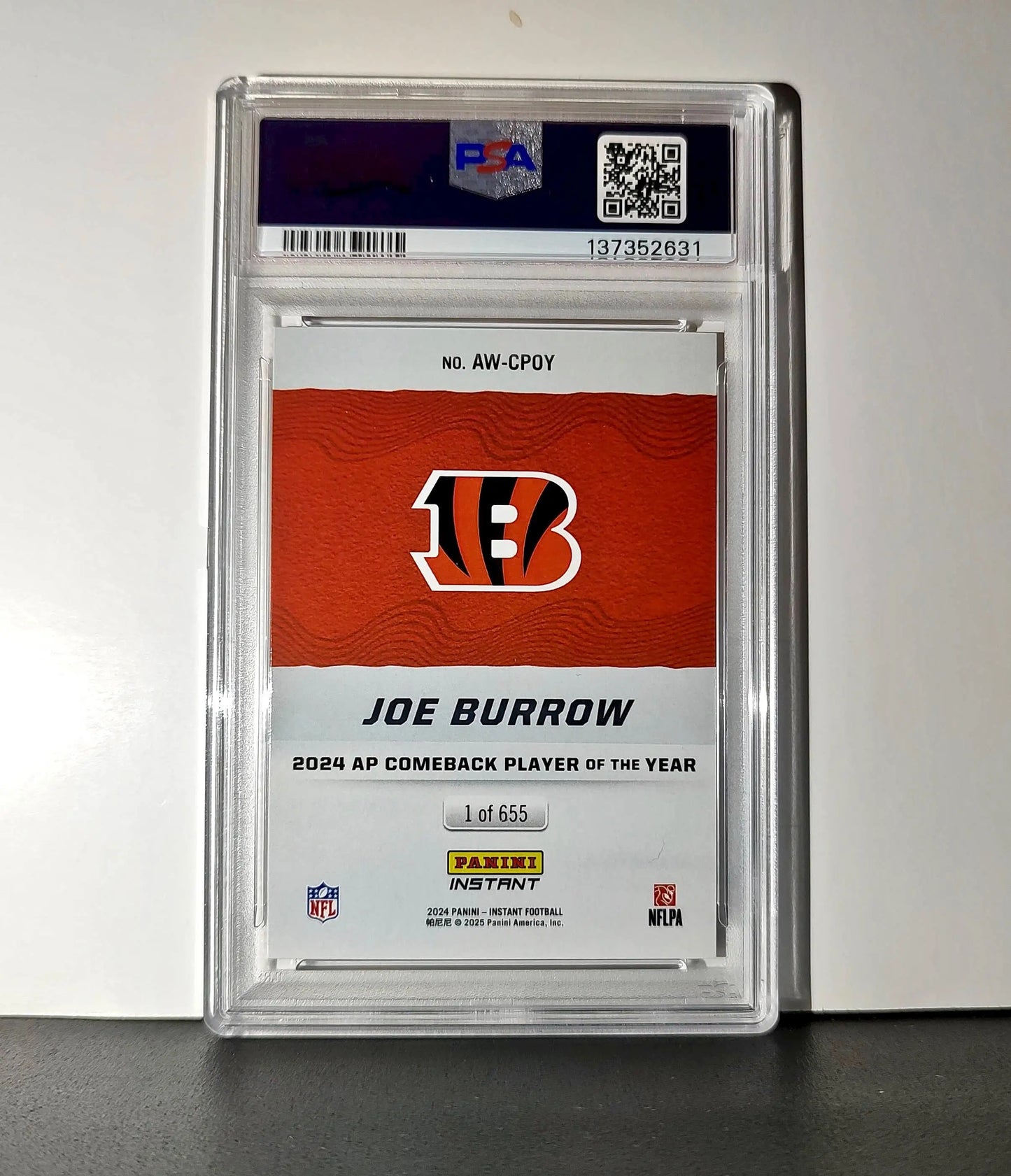 Joe Burrow 2024 Panini NFL AP Comeback Player of the Year Bengals PSA 10 Gem
