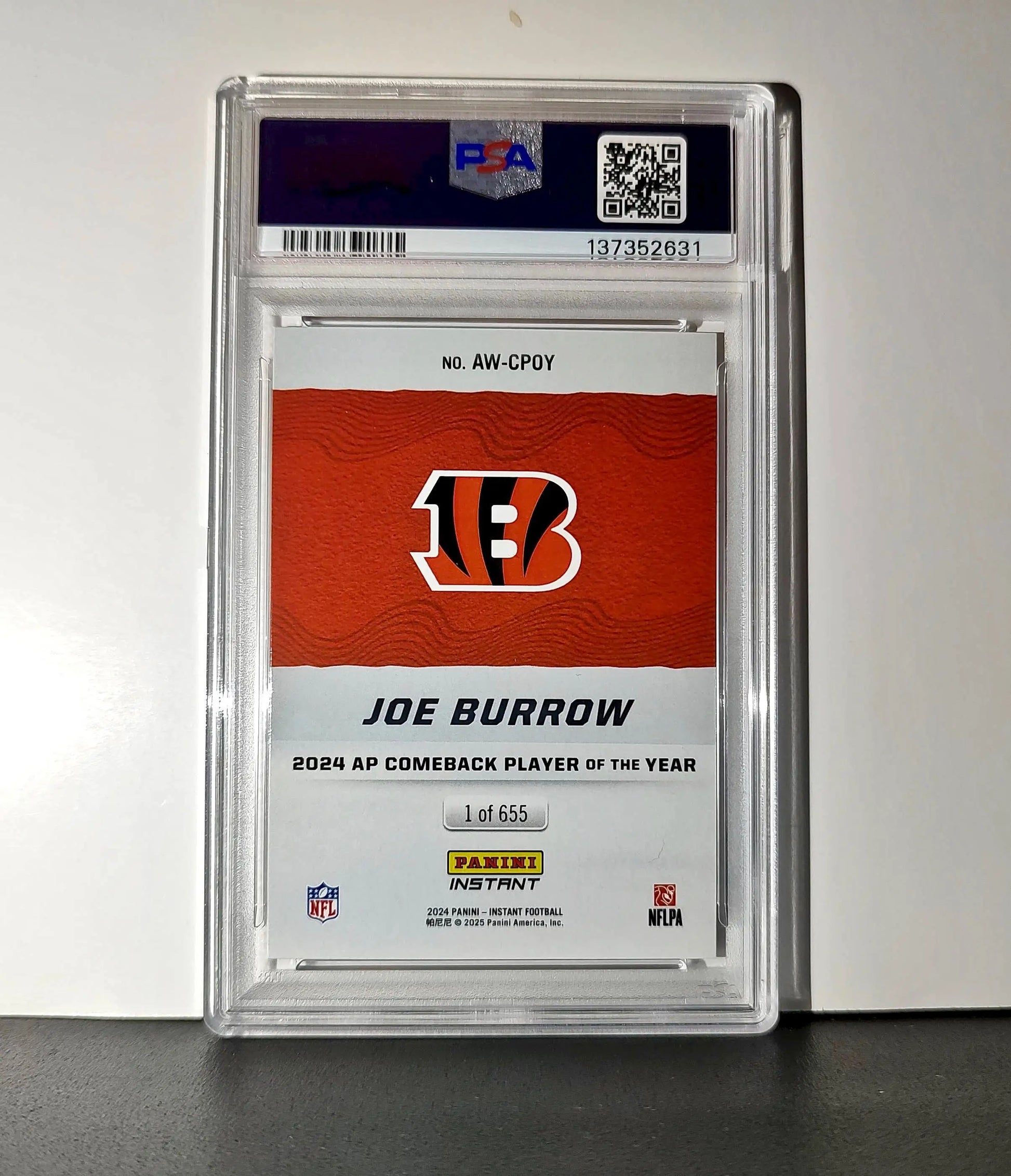 Joe Burrow 2024 Panini NFL AP Comeback Player of the Year Bengals PSA 10 Gem