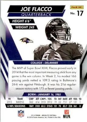 Joe Flacco - 2014 Panini Absolute - #17 - Retail Football - Football Card Single