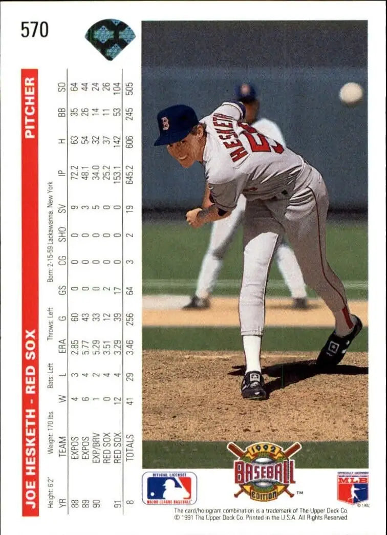 Joe Hesketh 1992 Upper Deck MLB #570 Baseball Card Boston Red Sox