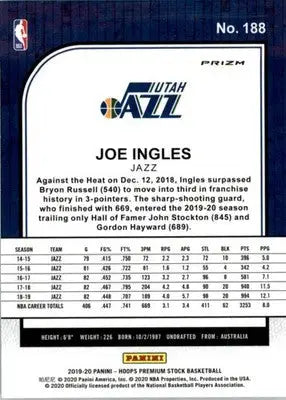 Joe Ingles - 2019-20 Hoops Premium Stock - #188 - Prizms Green Basketball - Basketball Card Single