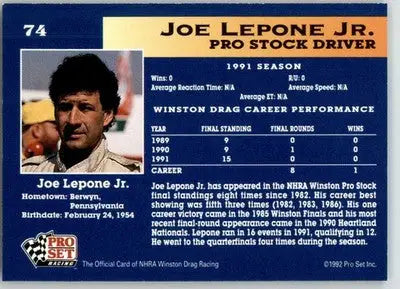 Joe Lepone Jr. - 1992 Pro Set NHRA - #74 - Racing - Racing Card Single