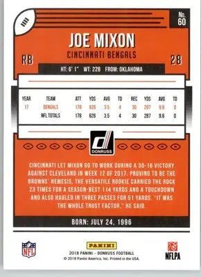 Joe Mixon - 2018 Donruss - #60 - Football - Football Card Single