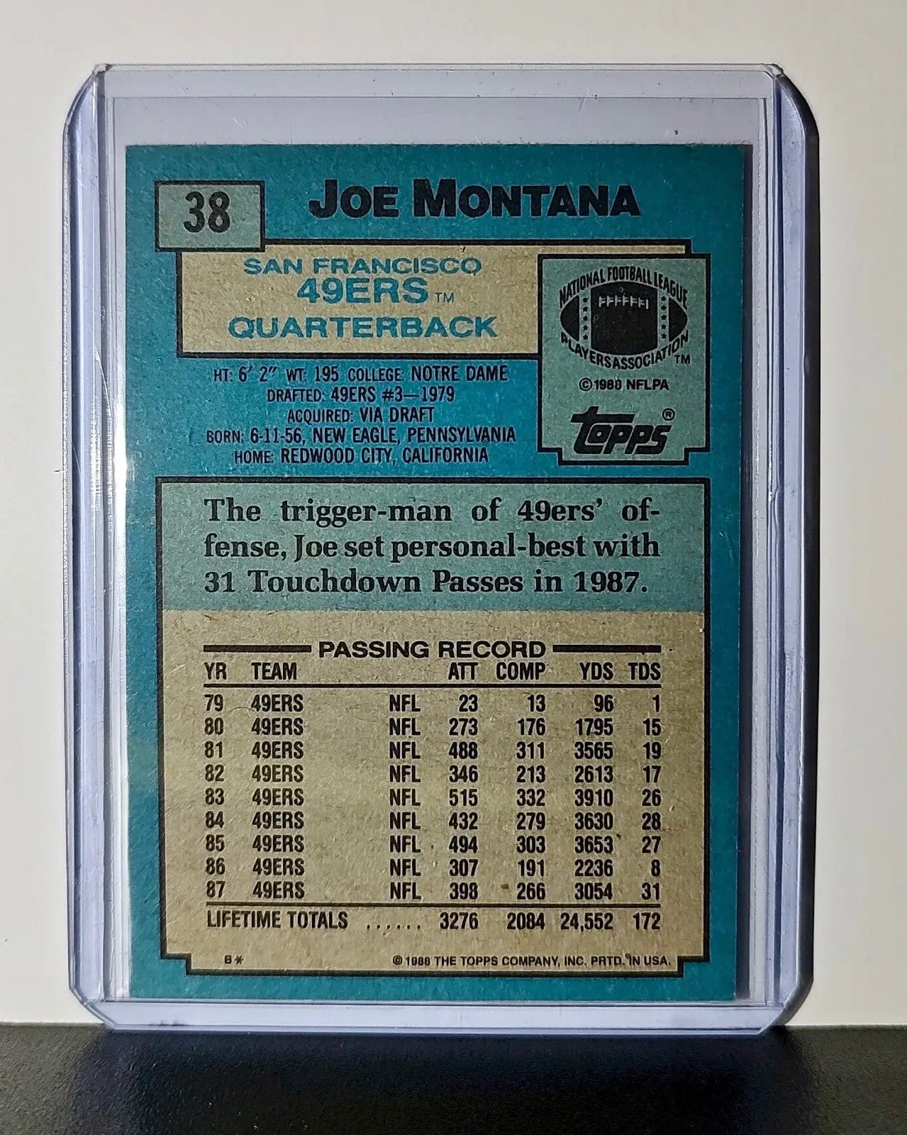 Joe Montana 1988 Topps NFL #38 Card San Francisco 49ers - Football Card Single