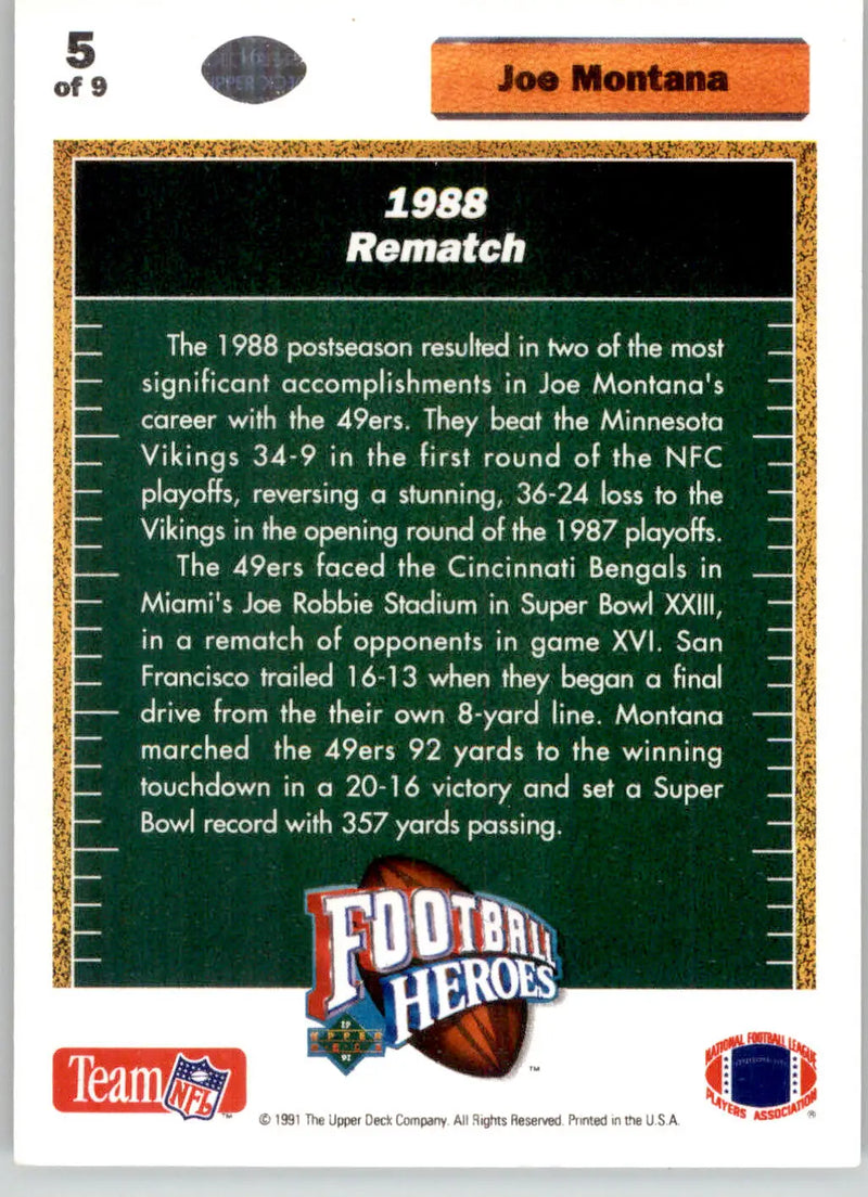 Joe Montana - 1991 Upper Deck - #5 - Football Heroes: Joe Montana Football - Football Card Single