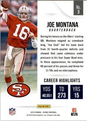 Joe Montana - 2015 Score - #3 - All-Time Franchise Football - Football Card Single