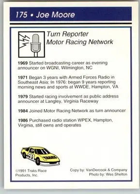 Joe Moore - 1991 Traks - #175 - RC Racing - Racing Card Single