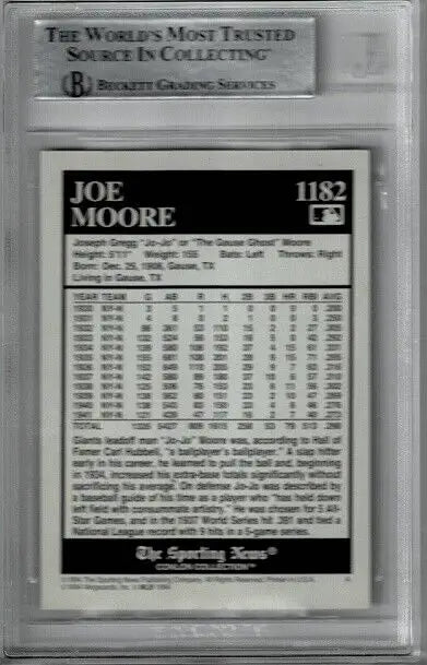 Graded Joe Moore baseball card from Gause Ghost Auto Conlon Collection BAS BGS Authentic