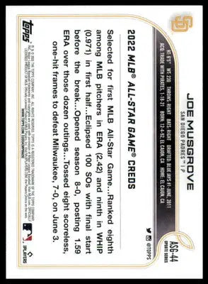 Joe Musgrove 2022 Topps Update 2022 MLB All-Star Game #ASG-44 San Diego Padres - Baseball Card Single